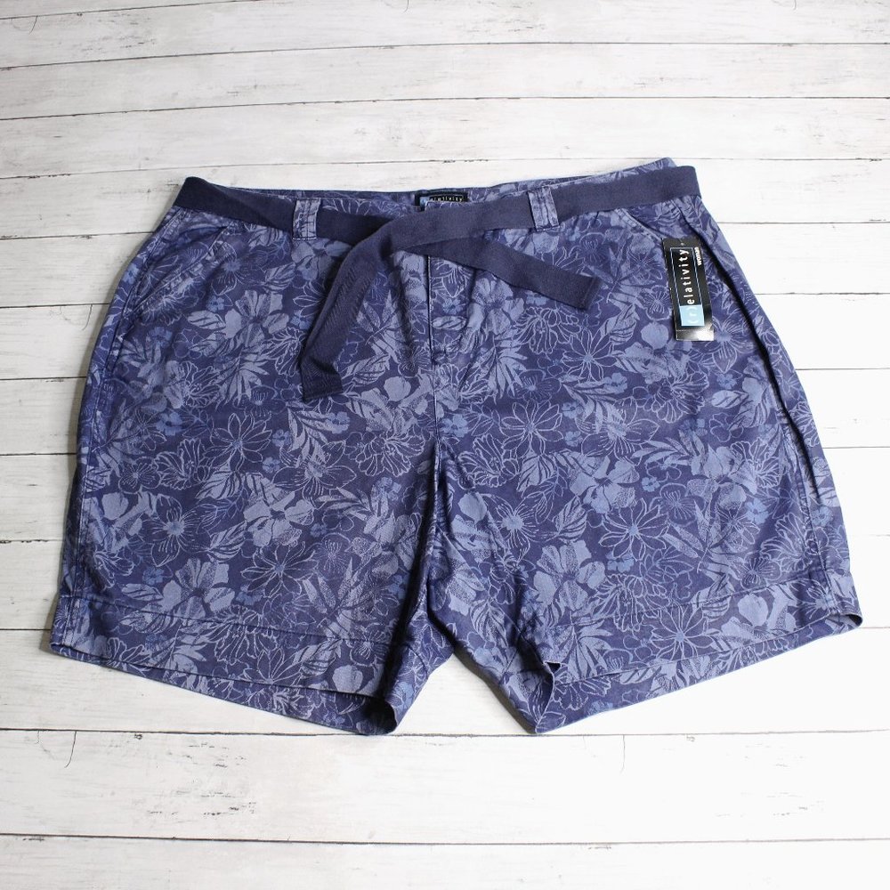 Relativity Women's Floral Denim Blue Jean Shorts Plus Size 24W Casual